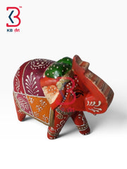 KB ART Natural Wood Carved Elephant Statue Acrylic Painting Handcrafted Indian - Natural Wood Carved Elephant Statue with Acrylic Painting