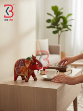 KB ART Natural Wood Carved Elephant Statue Acrylic Painting Handcrafted Indian - Colorful Dots Hand Painted Wooden Elephant Sculpture