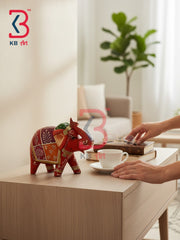 KB ART Natural Wood Carved Elephant Statue Acrylic Painting Handcrafted Indian - Colorful Dots Hand Painted Wooden Elephant Sculpture