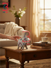 KB ART Authentic Hand Painted Wooden Elephant Home Accent Piece Handcrafted - Wood Carved Elephant with Royal Caparison Design