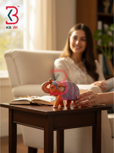 KB ART Bespoke Wooden Elephant Handicraft Living Room Handcrafted Indian Artisan - Solid Wood Elephant Statue with Fine Brush Paintwork