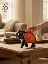 KB ART Trunk Up Wood Elephant Sculpture Good Fortune Handcrafted Indian - Indian Heritage Painted Wood Elephant Artifact