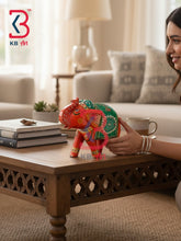 KB ART Handcrafted Artisan Wood Elephant Showpiece Cabinets Indian Tabletop Home - Wooden Elephant Figurine with Traditional Booti Print Saddle
