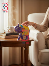 KB ART Solid Mango Wood Painted Elephant Figurine Handcrafted Indian Artisan - Decorative Indian Wooden Elephant with Raised Trunk