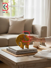 KB ART Navy Yellow Wood Elephant Golden Motifs Handcrafted Indian Artisan - Handcrafted Rajasthani Yellow Wooden Elephant Figurine