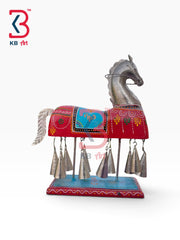 KB ART Miniature Red Blue Painted Wooden Horse Bells Vastu Decor - Miniature Red and Blue Painted Wooden Horse with Bells Vastu Decor