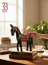 KB ART Traditional Hand Painted Wooden Marwari Horse Showpiece Handcrafted Indian - Handcrafted Black Wooden Horse Statue Rajasthani Decor