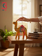 Royal Indian Carved Wood Yellow Camel Figurine Gift Handcrafted Indian Artisan Tabletop Showpiece Home Office Shelf Console Interior Styling Heritage