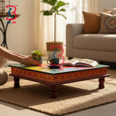 KB ART Wooden Chowki KB-5071 - hand finished finish, handmade Jodhpur wood decor
