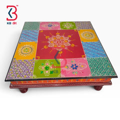 KB ART Wooden Chowki KB-5071 - hand finished finish, handmade Jodhpur wood decor