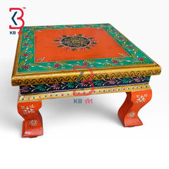 KB ART Wooden Chowki KB-5073 - handcrafted finish, handmade Jodhpur wood decor
