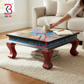 Traditional Wooden Chowki Stool Spiritual Rituals Indian Home Decor Styling Artisan Furniture Accent Display Puja Mandir Ritual Festive Interior Heritage