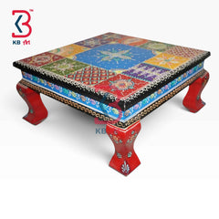 Traditional Wooden Chowki Stool Spiritual Rituals Indian Home Decor Styling Artisan Furniture Accent Display Puja Mandir Ritual Festive Interior Heritage