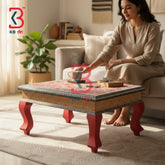 KB ART Wooden Chowki KB-5080 - hand finished finish, handmade Jodhpur wood decor