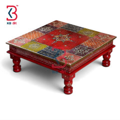 Auspicious Handcrafted Wooden Chowki Diya Stand Indian Home Decor Styling Traditional Artisan Furniture Accent Display Puja Mandir Ritual Festive Interior