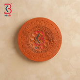 KB ART 12 Inch Handcrafted Wooden Carved Wall Plate Terracotta Orange Distressed Mandala Floral Panel Wall Decor