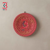 KB ART 12 Inch Handcrafted Wooden Carved Wall Plate Coral Rose Red Distressed Mandala Floral Panel Wall Decor