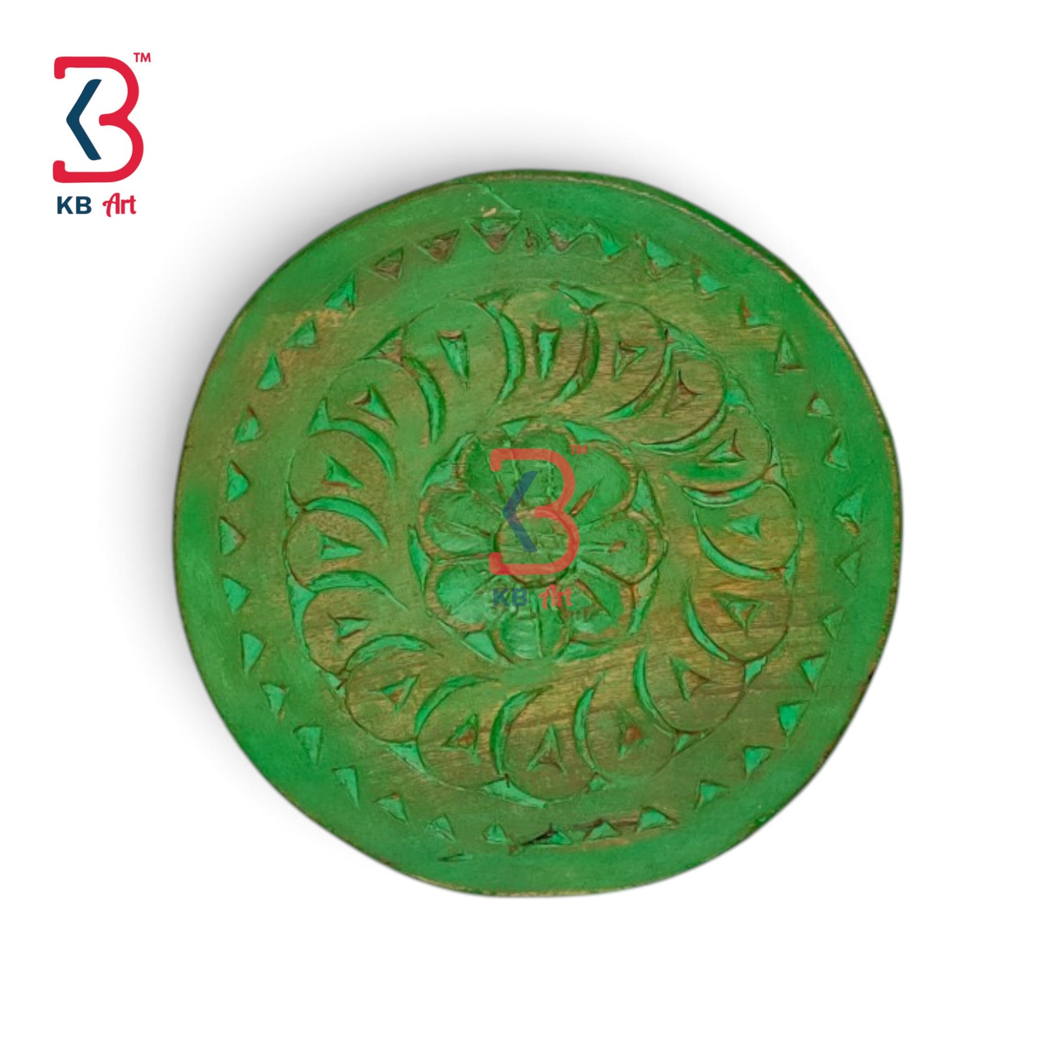 KB ART Authentic wooden handicraft round wall plate decor green colour – original product photo on white background