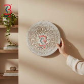 KB ART 12 Inch Handcrafted Wooden Carved Wall Plate Distressed Antique White Mandala Floral Panel Wall Decor