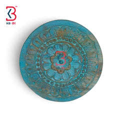 KB ART 12 Inch Handcrafted Wooden Carved Wall Plate Royal Indigo Blue Distressed Mandala Floral Panel Wall Decor