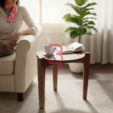 KB ART Wooden Accent Stool KB-5097 - hand finished finish, handmade Jodhpur wood decor