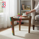 KB ART Wooden Accent Stool KB-5098 - hand carved finish, handmade Jodhpur wood decor