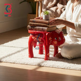 KB ART Wooden Elephant Stool KB-5099 - handcrafted finish featuring elephant motif design, handmade Jodhpur wood decor