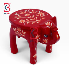 KB ART Wooden Elephant Stool KB-5099 - handcrafted finish featuring elephant motif design, handmade Jodhpur wood decor