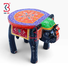 Solid Wood Handcrafted Elephant Stool Kids Room Indian Home Decor Styling Traditional Artisan Furniture Accent Display Puja Mandir Ritual Festive