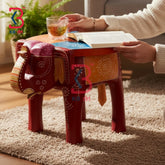 KB ART Wooden Elephant Stool KB-5112 - hand finished finish featuring elephant motif design, handmade Jodhpur wood decor