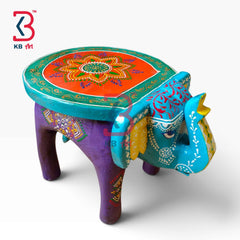 Ethnic Hand Painted Wooden Elephant Plant Pedestal Indian Home Decor Styling Traditional Artisan Furniture Accent Display Puja Mandir Ritual Festive