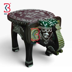Decorative Rajasthani Wood Elephant Corner Pedestal Indian Home Decor Styling Traditional Artisan Furniture Accent Display Puja Mandir Ritual Festive Interior