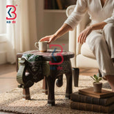 Decorative Rajasthani Wood Elephant Corner Pedestal Indian Home Decor Styling Traditional Artisan Furniture Accent Display Puja Mandir Ritual Festive Interior