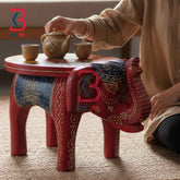 Solid Wood Handcrafted Elephant End Table Showpiece Indian Home Decor Styling Traditional Artisan Furniture Accent Display Puja Mandir Ritual Festive
