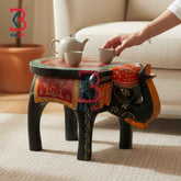 Decorative Indian Wooden Elephant Display Platform Home Decor Styling Traditional Artisan Furniture Accent Puja Mandir Ritual Festive Interior Heritage Craft