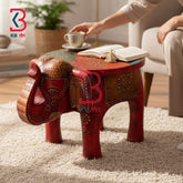 KB ART Wooden Elephant Stool KB-5138 - handcrafted finish featuring elephant motif design, handmade Jodhpur wood decor