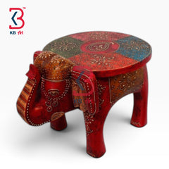 KB ART Wooden Elephant Stool KB-5138 - handcrafted finish featuring elephant motif design, handmade Jodhpur wood decor