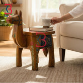KB ART Wooden Camel Decor Piece KB-5139 - hand finished finish featuring camel motif design, handmade Jodhpur wood decor