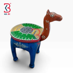 Hand Carved Wooden Camel Accent Stool Home Styling Indian Decor Traditional Artisan Furniture Display Puja Mandir Ritual Festive Interior Heritage
