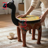 Ethnic Hand Painted Wooden Camel Corner Table Indian Home Decor Styling Traditional Artisan Furniture Accent Display Puja Mandir Ritual Festive