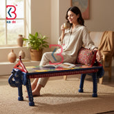 KB ART Wooden Bench KB-5145 - hand finished finish featuring elephant motif design, handmade Jodhpur wood decor