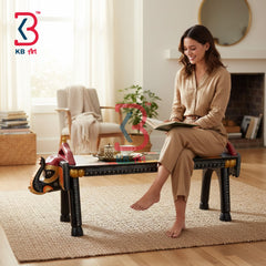 KB ART Wooden Bench KB-5146 - hand finished finish featuring elephant motif design, handmade Jodhpur wood decor