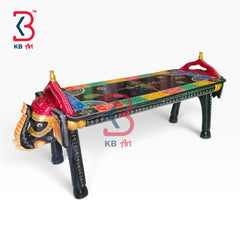 KB ART Wooden Bench KB-5146 - hand finished finish featuring elephant motif design, handmade Jodhpur wood decor