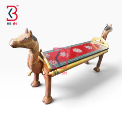 KB ART Wooden Bench KB-5148 - hand painted finish featuring camel motif design, handmade Jodhpur wood decor
