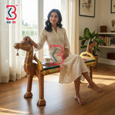 KB ART Wooden Bench KB-5148 - hand painted finish featuring camel motif design, handmade Jodhpur wood decor
