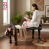 KB ART Wooden Bench KB-5150 - hand finished finish featuring elephant motif design, handmade Jodhpur wood decor