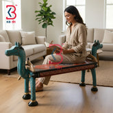 KB ART Wooden Bench KB-5151 - hand finished finish featuring camel motif design, handmade Jodhpur wood decor