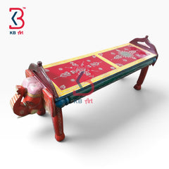 KB ART Wooden Bench KB-5152 - hand finished finish featuring elephant motif design, handmade Jodhpur wood decor