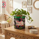 KB ART Ethnic Indian Hand Painted Wooden Indoor Planter Handcrafted Indian - Decorative Wooden Tabletop Planter for Home Decor
