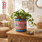 KB ART Authentic Rajasthani Wooden Plant Holder Home Accent Planter Handcrafted - Carved Wooden Indoor Planter Pot with Lotus Motifs